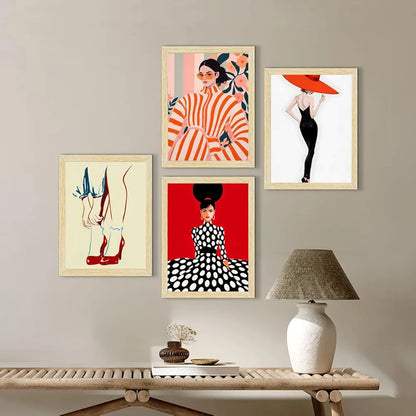 ArtX Paper Women Fashion Art Paintings with Frames Fashion-SO4-01 Set of 4