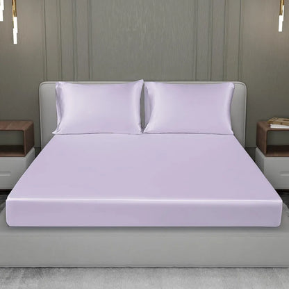 Cloth Fusion Satin Elastic Fitted Bedsheet for Double Bed King Size with 2 Pillow Covers H603 280 TC Lilac Colour
