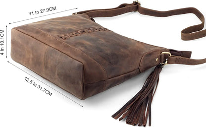Goatter Hunter Leather 12" Inch Sling Cross-Bodybag/Shoulder Bag For Girls And Women - Brown