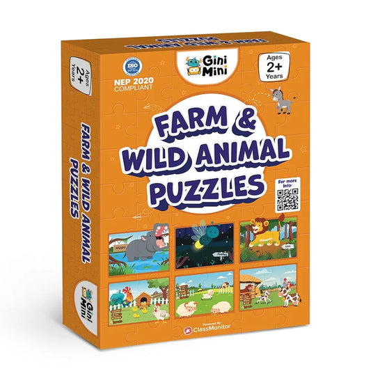 GiniMini Farm & Wild Animals Puzzle for Kids 2 3 4 5 Years | Educational 2 Piece Puzzle for Memory & Motor Skills | Return & Birthday Gifts for Boys & Girls