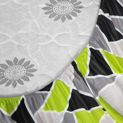 Divine Casa 144 TC 100% Cotton Abstract Print Green Super Soft Bedsheet Elastic Fitted King Size Bed Colour Jolly Green