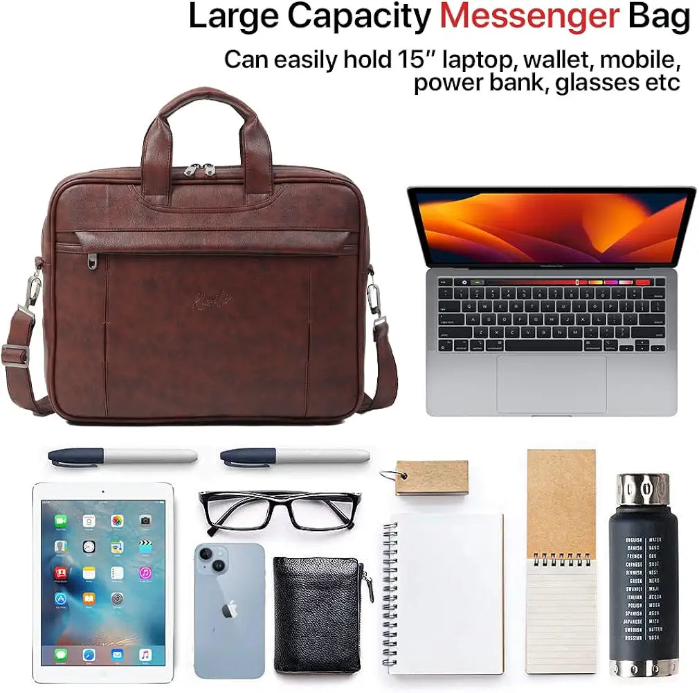 RIONTO Messenger Bag - Laptop Bag for Men, PU Leather Office Bag for Men | Supports Laptop Upto 15.6 inches