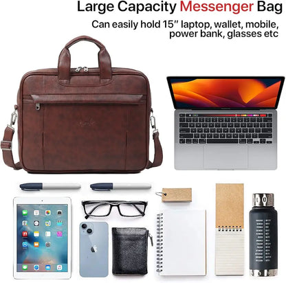 RIONTO Messenger Bag - Laptop Bag for Men, PU Leather Office Bag for Men | Supports Laptop Upto 15.6 inches
