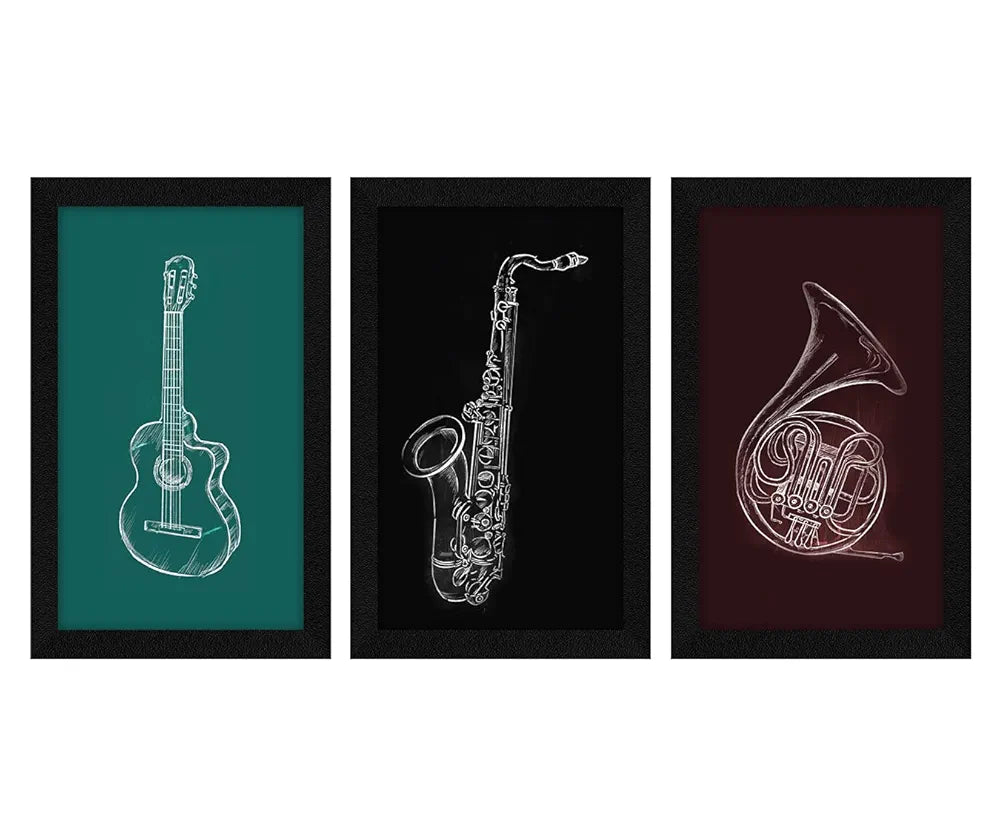 ArtX Paper Music Instruments Wall Art Painting Framed Set of 3