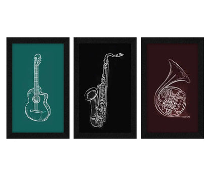 ArtX Paper Music Instruments Wall Art Painting Framed Set of 3