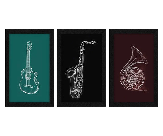ArtX Paper Music Instruments Wall Art Painting Framed Set of 3