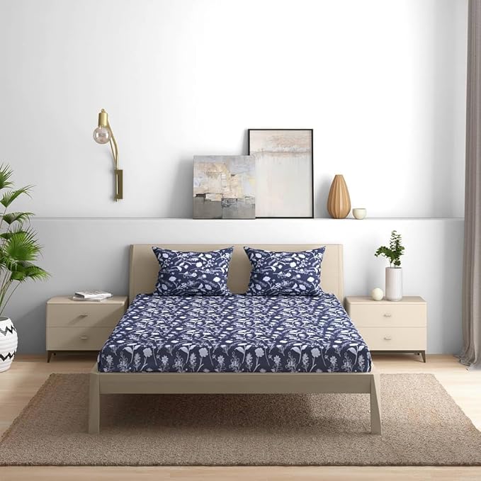 Wakefit Bedsheet For King Size Bedsheet King Size Bed Cotton 2 Pillow Cover Elastic Fitted Sheet Evelyn Multicolor