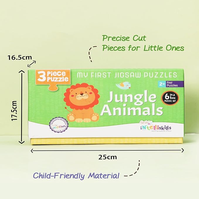 Firstcry Intelliskills First Puzzles-jungle Animals Theme | 6 Jigsaw Puzzle Set 3 Pcs Each | Pre-school Learning & Educational Puzzle Set