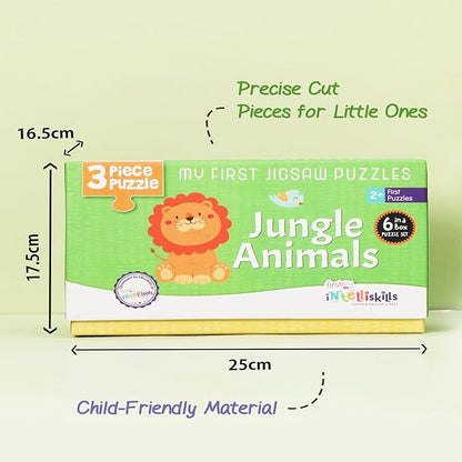 Firstcry Intelliskills First Puzzles-jungle Animals Theme | 6 Jigsaw Puzzle Set 3 Pcs Each | Pre-school Learning & Educational Puzzle Set