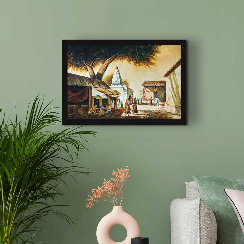 ArtX Paper Rajasthani Village Scene Framed Wall Art Painting AXI00313-VIL