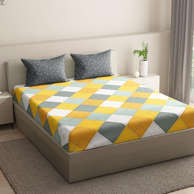 Wakefit Bedsheet for King Size Bedsheet King Size Bed Cotton 2 Pillow Covers Elastic Fitted Sheet Mario