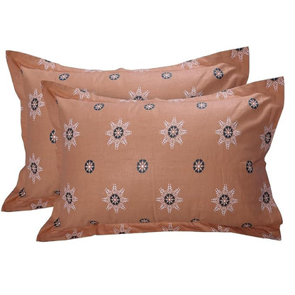 Huesland by Ahmedabad Cotton 144 Tc King Size Bedsheet Cotton With 2 Pillow Covers | Mandala | Orange & Brown