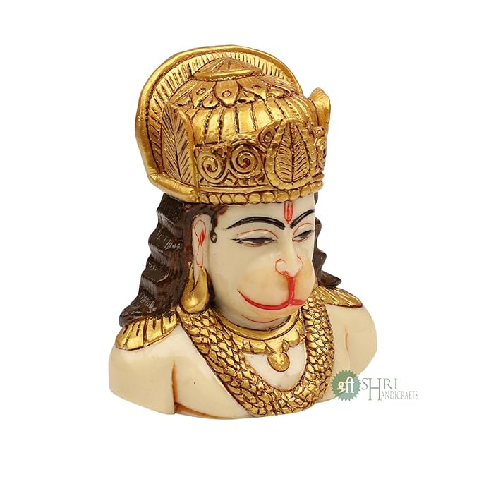 Indicast Resin 4" Inch Lord Hanuman Head Painting Bajrangbali Idol Gift Article Decorative Showpiece Handcrafted Balaji Murti