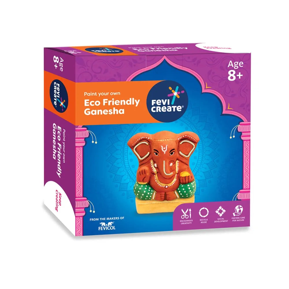 Fevicreate Eco-friendly Ganesha Painting art and craft kit, Paint Ganpati idol made by local artisans Craft materials provided Make pandal from the box Immerse Ganesha at home Gift for girls and boys 8+ year
