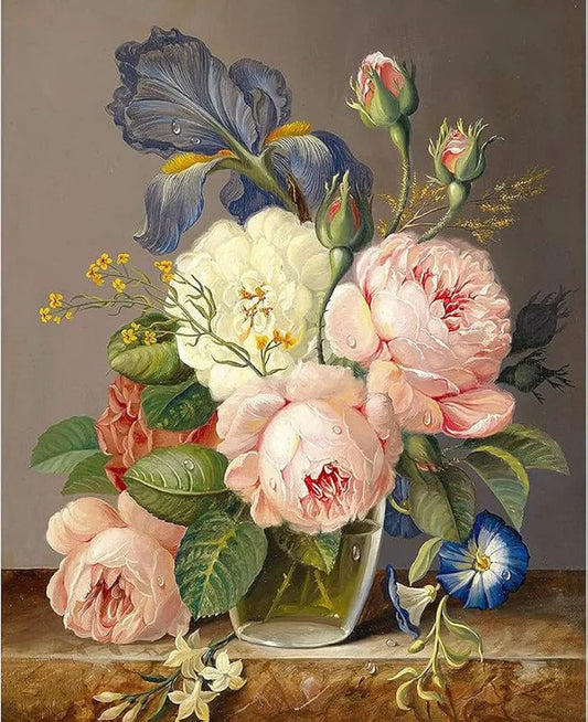 TREXEE Pink Peony Vase DIY Acrylic Paint by Numbers Kit for Adults Kids Beginner DIY Oil Number Painting Kit Painting Acrylic Oil Painting Wall Decoration 