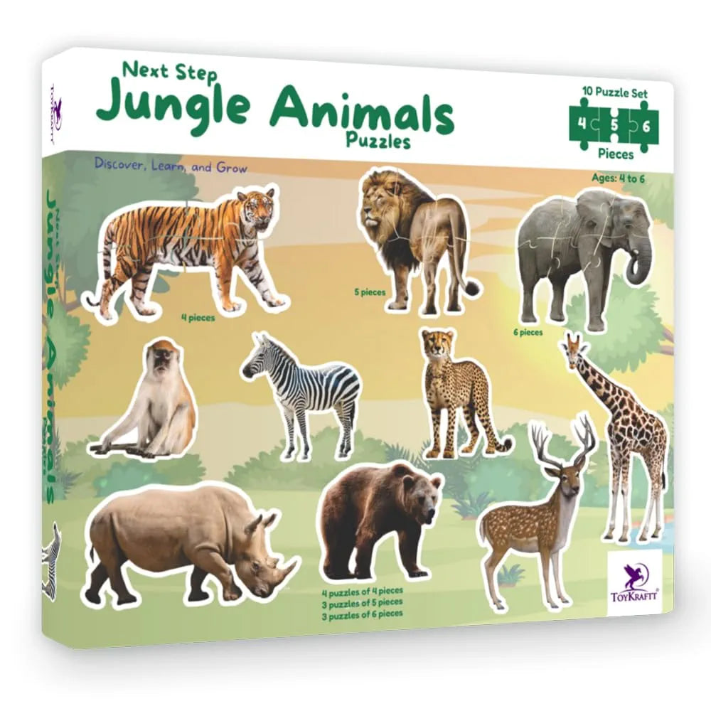 Toykraftt Jungle Animal Puzzles for Kids Aged 3 to 5 Year Olds| 4, 5, & 6 Piece Puzzles for Toddlers