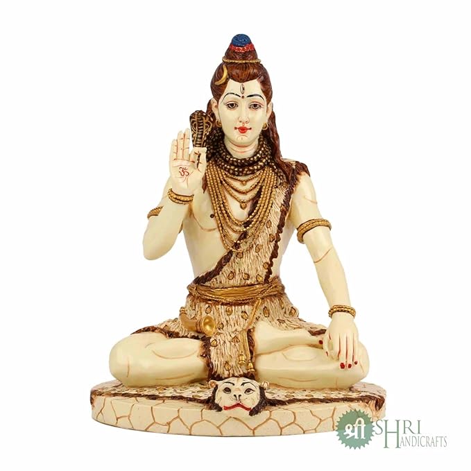 Indicast Resin 10" Inch Lord Shiva Sitting Fine Gold Painting Mahadev Shiva Idol Statue | Home Decor Handcrafted Shankara Murti