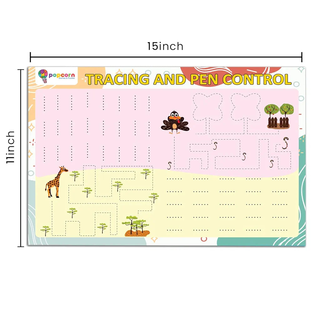 Popcorn Games & Puzzles Tracing and Pen Control | Reusable Activity Mats with 2 Marker Pens | Gifts & Creative Learning for Ages 3-6