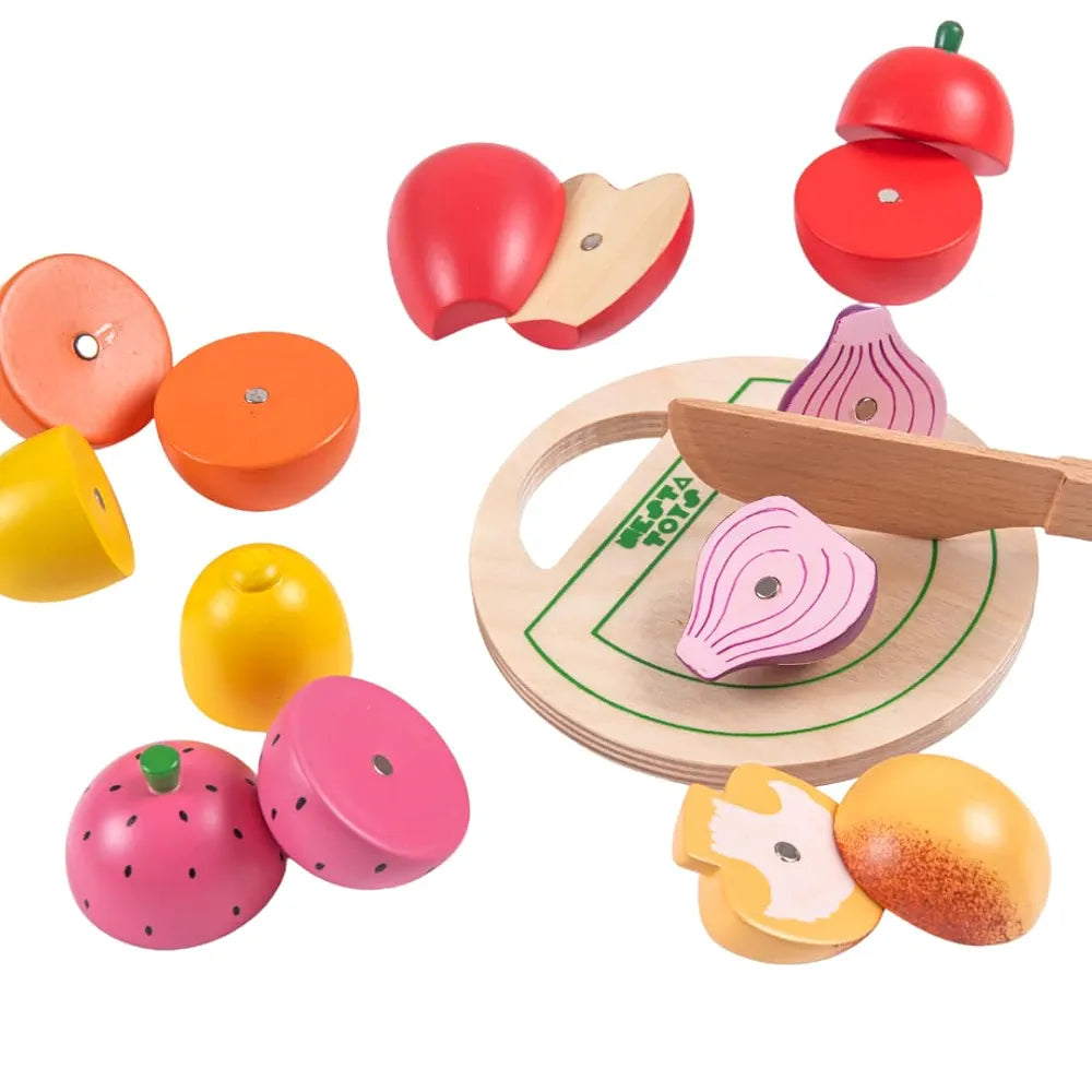 NESTA TOYS - Wooden Vegetable and Fruit Toy Set | Pretend Play Food | Kitchen Set Toy 