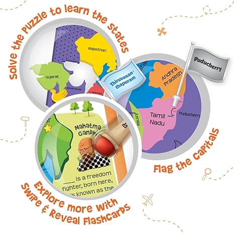 Imagimake Mapology India Map with Flash Card Swipe & Reveal Card Game Educational Toys