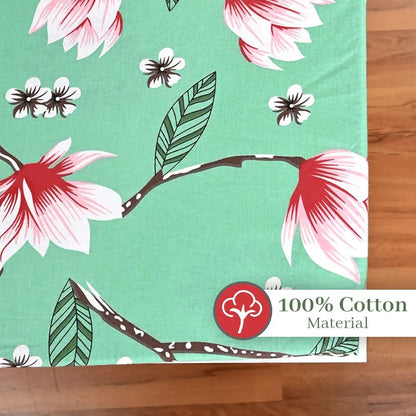 Divine Casa Floret 100% Cotton Double Fitted Bedsheet 144 TC Colour Blossom Haven Mint