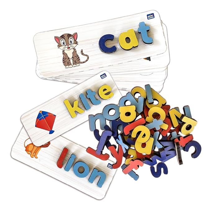 Mini Leaves Spell and Learn Letter Matching Wooden Alphabet Game With Flash Cards | 52 Pieces