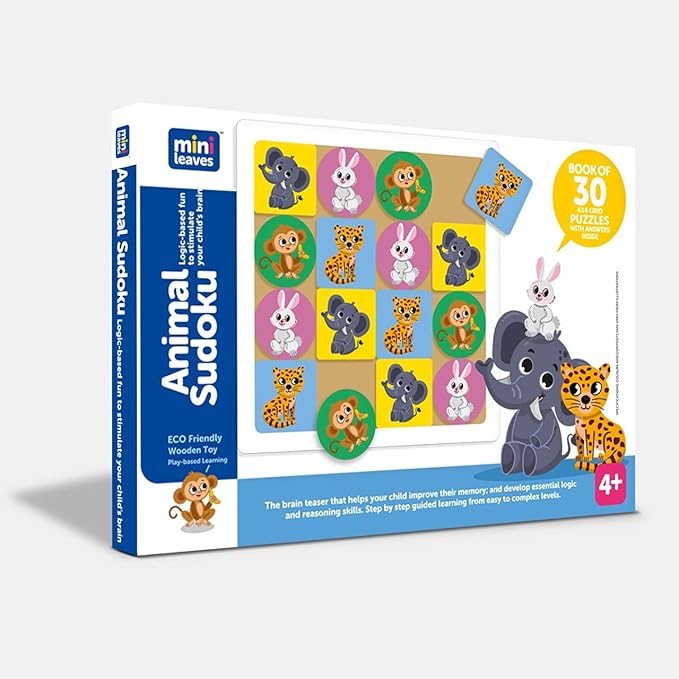 Mini Leaves Animal Wooden Sudoku Wooden Tic Tac Toe Game for Kids 4+ Age | 30 Games