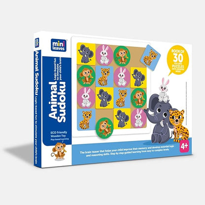 Mini Leaves Animal Wooden Sudoku Wooden Tic Tac Toe Game for Kids 4+ Age | 30 Games