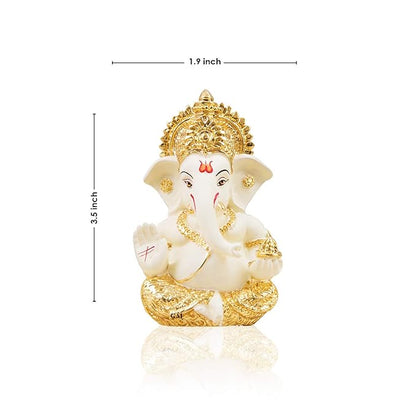 Gold Art India Ceramic Ganesh Idol for Car Dashboard Ganesha Murti for Home Decor Puja