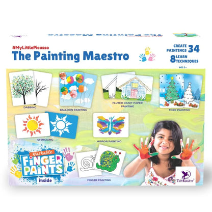 TOYKRAFTT Finger Painting for Toddlers, 4-in-1 Activity Toys for 2+ Year Old, Non Toxic Child Safe Colours for Kids, Gift for 2 to 5 Year Olds, Finger Painting Mega Kit