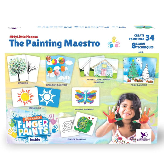 TOYKRAFTT Finger Painting for Toddlers, 4-in-1 Activity Toys for 2+ Year Old, Non Toxic Child Safe Colours for Kids, Gift for 2 to 5 Year Olds, Finger Painting Mega Kit