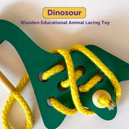 Mini Leaves Lacing Activity for Kids | Wooden Lacing Toys for Toddlers | Preschooler Educational fine Motor Skill | Dinosaur