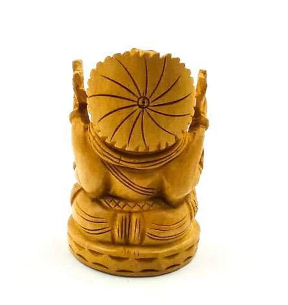 Shri Handicrafts 2.5" Hand Carved Lord Ganesha Wooden Idol Sculpture Home Decorative Figurine