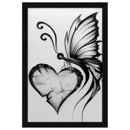ArtX Paper Charcoal Framed Wall Art Painting Black and White Abstract Set of 1