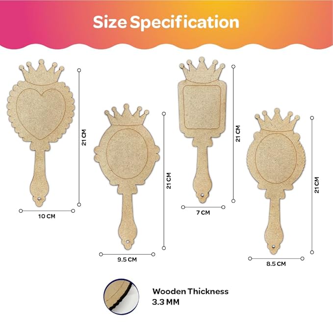Mini Leaves Creative Me Wooden Mirror Diy Art and Craft Paint Kit for Kids 6+ Years | Decorate Your Own Princess Mirrors | Set of 4