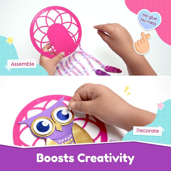 Bloomingo Art & Craft Kit - Owl Dreamcatcher | Fun Diy Dream Catcher Kit for Kids | Themed Dream Catcher With Fun Foil Stickers