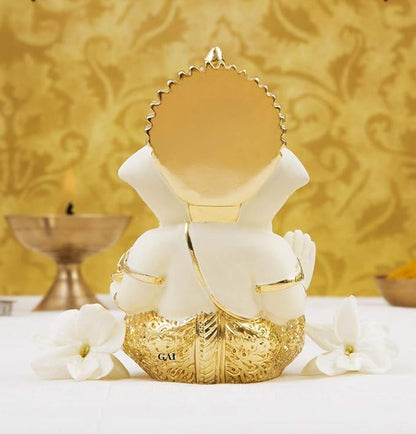 Gold Art India Ceramic Ganesh Idol for Car Dashboard Ganesha Murti for Home Decor Puja