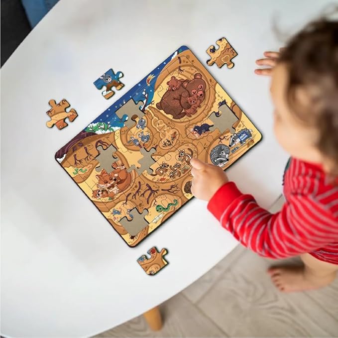 Mini Leaves 35 Piece Jigsaw Puzzle for Kids 3+ Years | Baby Animals & Burrow Jigsaw Puzzle | Wooden Puzzles for Kids | Educational Toys