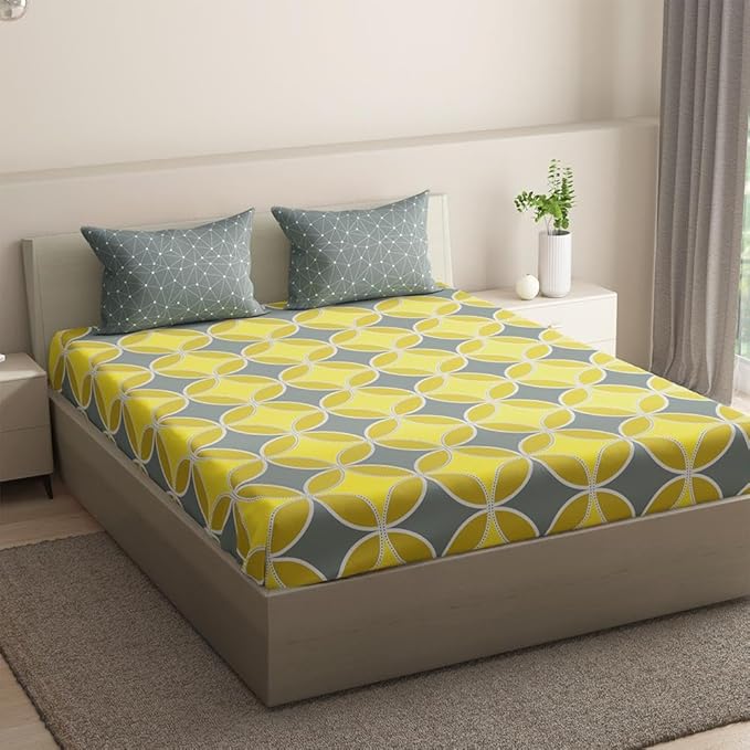 Wakefit Bedsheet for King Size Bedsheet King Size Bed Cotton 2 Pillow Covers Elastic Fitted Sheet Riyo Colour