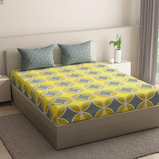 Wakefit Bedsheet for King Size Bedsheet King Size Bed Cotton 2 Pillow Covers Elastic Fitted Sheet Riyo Colour