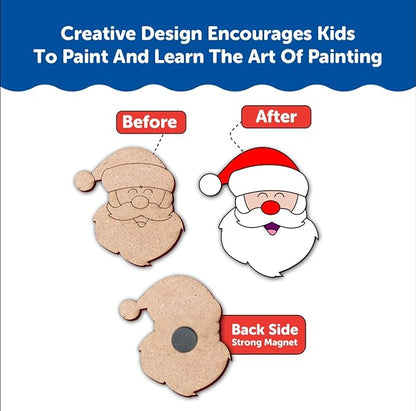 Mini Leaves Wooden DIY Christmas Santa Claus Wooden Fridge Magnets Cut Outs Multicolor Set of 12 | Festive Season Fridge Magnetic Toys for Kids 3 4 5 Years Kids