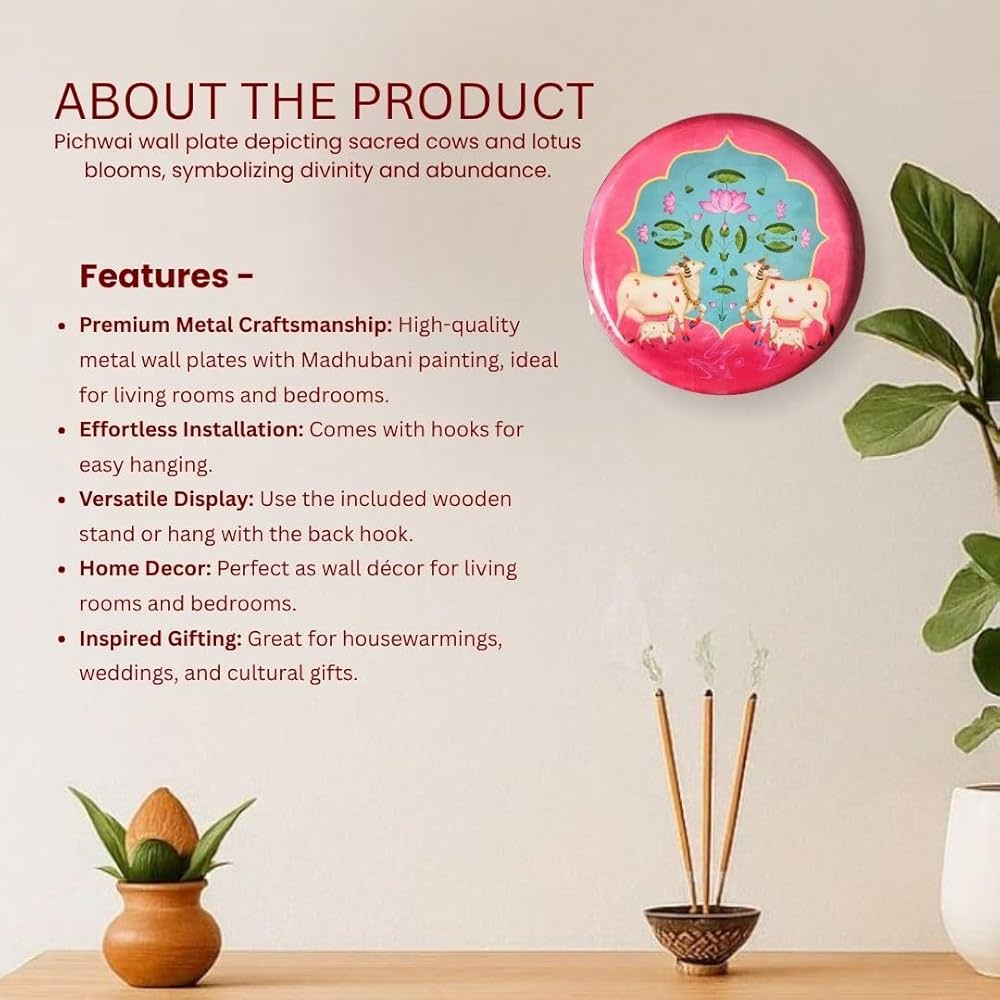 Ritualistic Pichwai Single Wall Plate for Home Decoration With 10 Inch Stand Aesthetic Room Decor Items