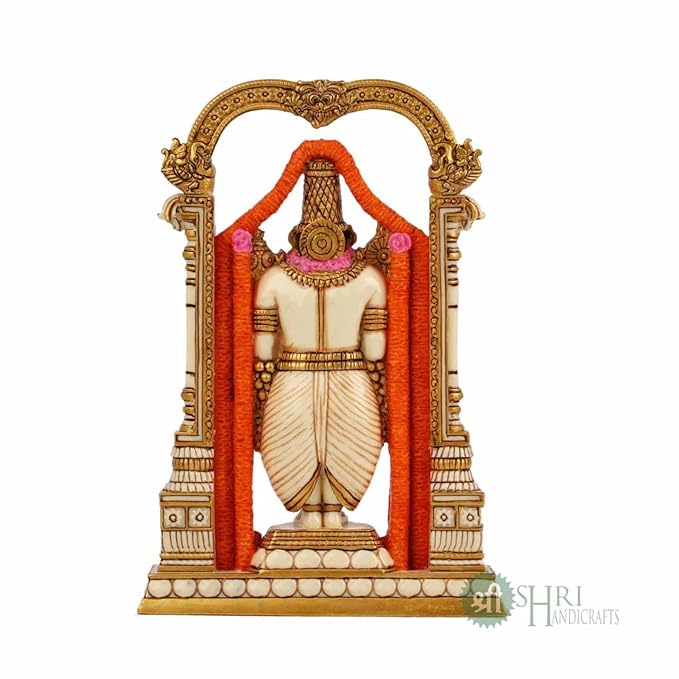 Indicast 8" Inch Tirupati Balaji Fine Painting Idol Decorative Showpiece Handcrafted Balaji Murti for Home Office