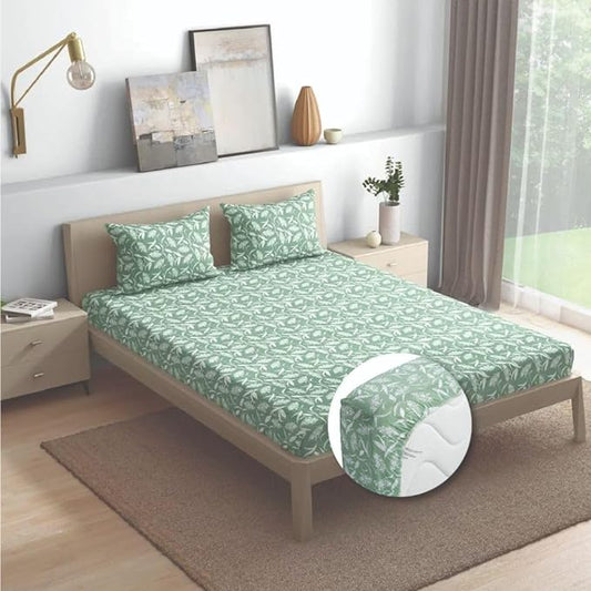 Wakefit Bedsheet For King Size Bedsheet King Size Bed Cotton 2 Pillow Covers Elastic Sheet Hester Green Colour