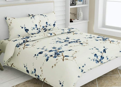 Haus & kinder Cotton Queen Size Bedsheet for Double Bed (90 X 100 Inches) with 2 Pillow Covers | 186 TC Bed Sheet Double Bed Floral Grace (Blue)
