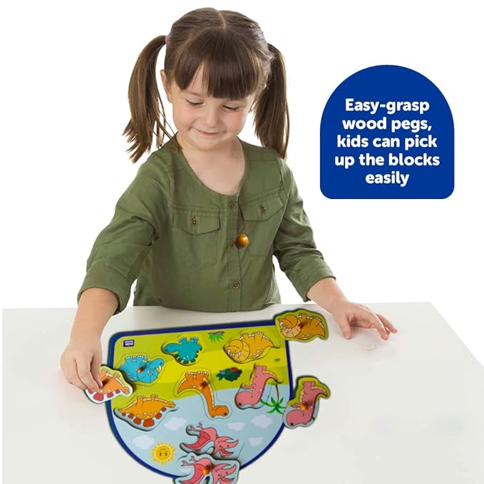 Mini Leaves Stomping Dinos Wooden Knob and Pegged Puzzle for 2+ Years Kids | Montessori Wooden Toys | Shape Sorter