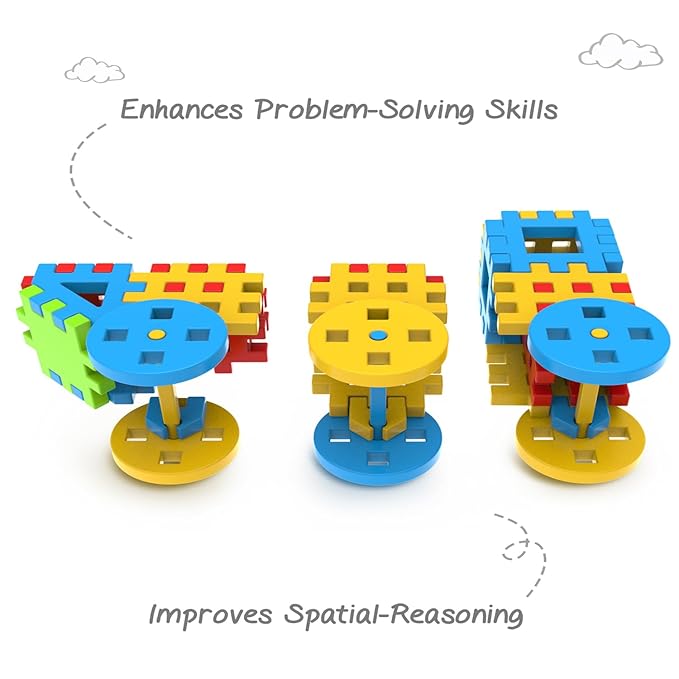 Firstcry Intelliskills Premium 47 Pcs Huge Waffle Connector Building Blocks With Wheels & Smooth Edges for Kids