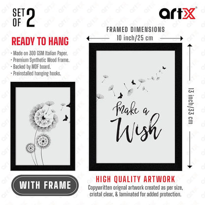 ArtX Paper Make A Wish Motivational Quotes AXDD00115-MOT Wall Frames Set of 2