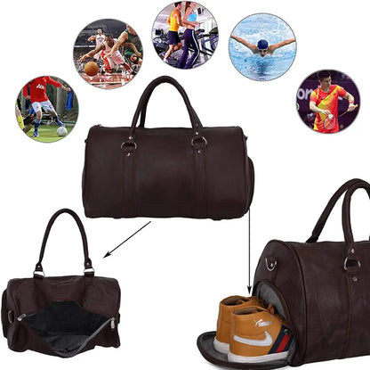 Leather World Duffle Bag for Travel with Shoe Pocket for Men and Women Made of Textured Leatherette with Detachable Shoulder Strap Cabin Bag 