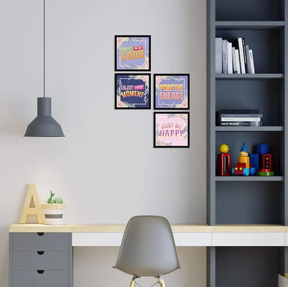 ArtX Paper Motivational Quotes AXJ00139-MOT Be Happy Wall Art Painting Set of 4